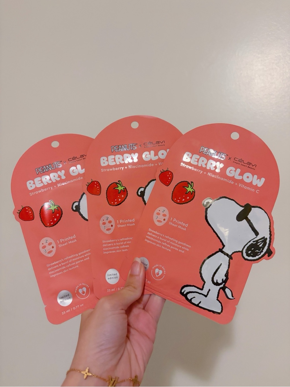 Celavi x Peanuts Berry Glow Strawberry Sheet Mask - (Set of 3)